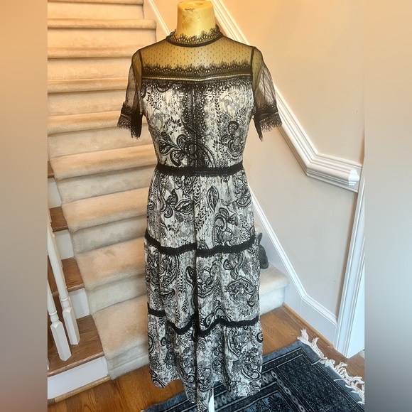 Elegant Nishang Huangjiwu Black and White Lace Dress Sz L - Picture 1 of 6